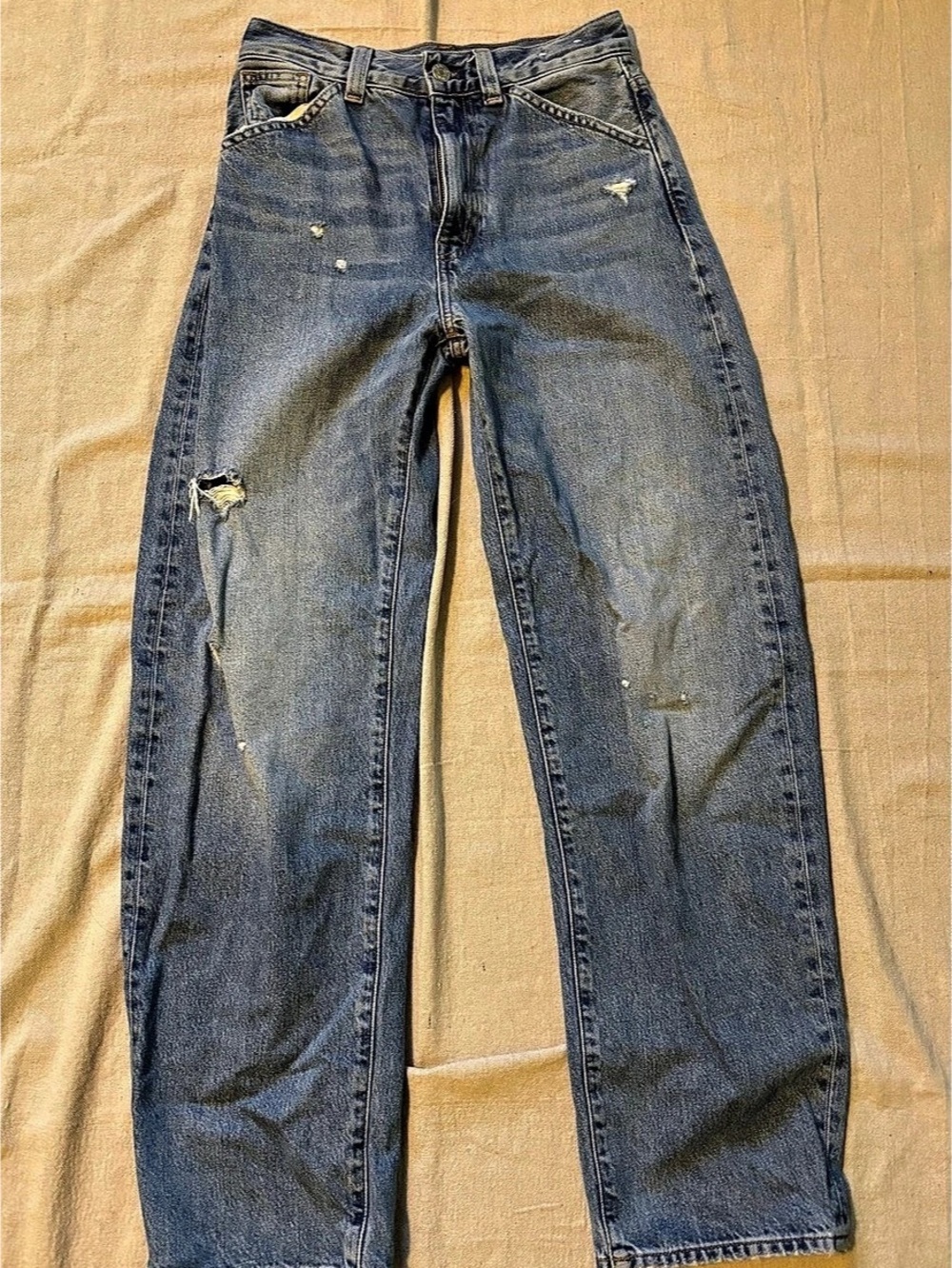 Madewell The Balloon Jean Distressed Blue Jeans Waist 25 Measures 27”